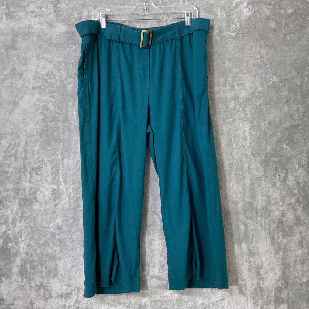 J. Jill Linen Blend Stretch Wide Leg Belted Pants Teal Blue  L Travel , Office